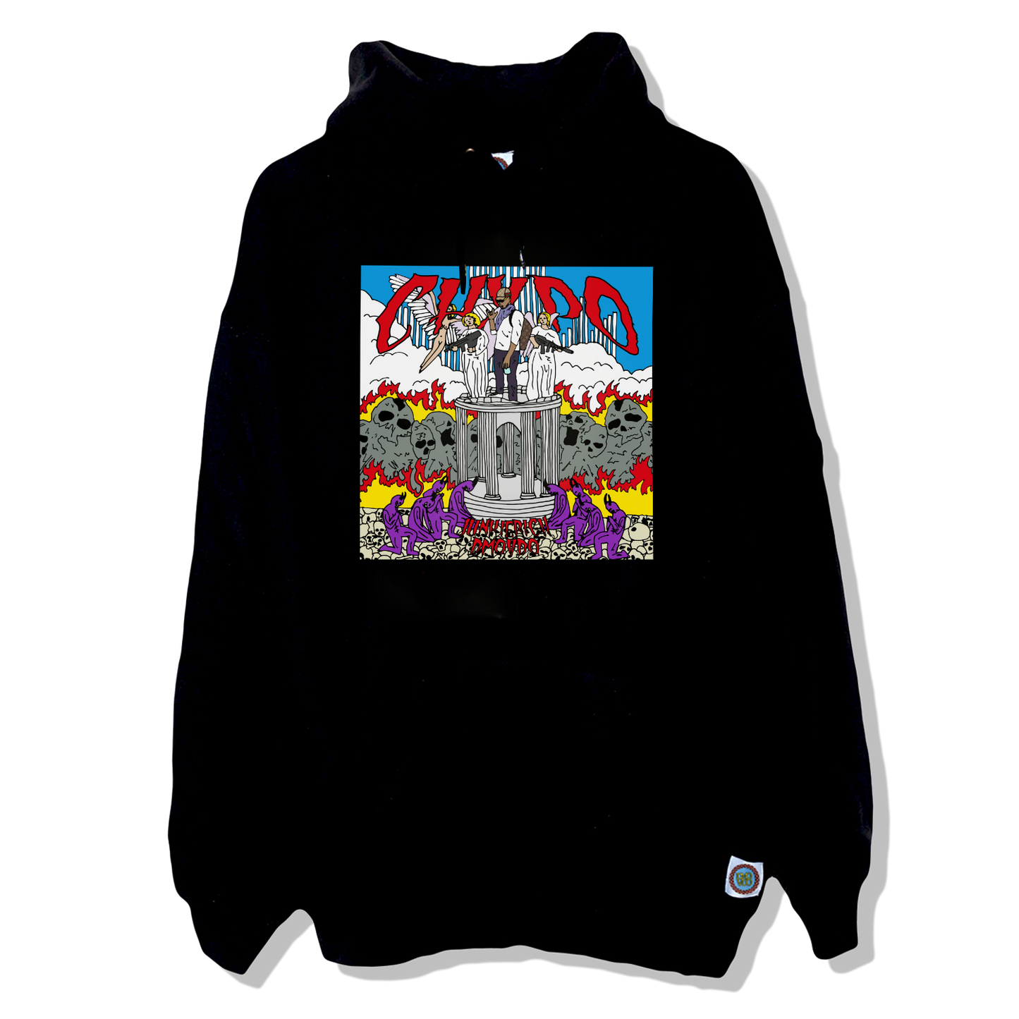 CHXPO X JUNKIERICH X DMOVDO - THE ANGELS PROTECT ME, THE DEMONS RESPECT ME HOODIE BLACK